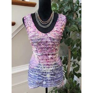 Simply Irresistible Women's Pink & Purple Paisley Sleeveless Ruffle Top Blouse L